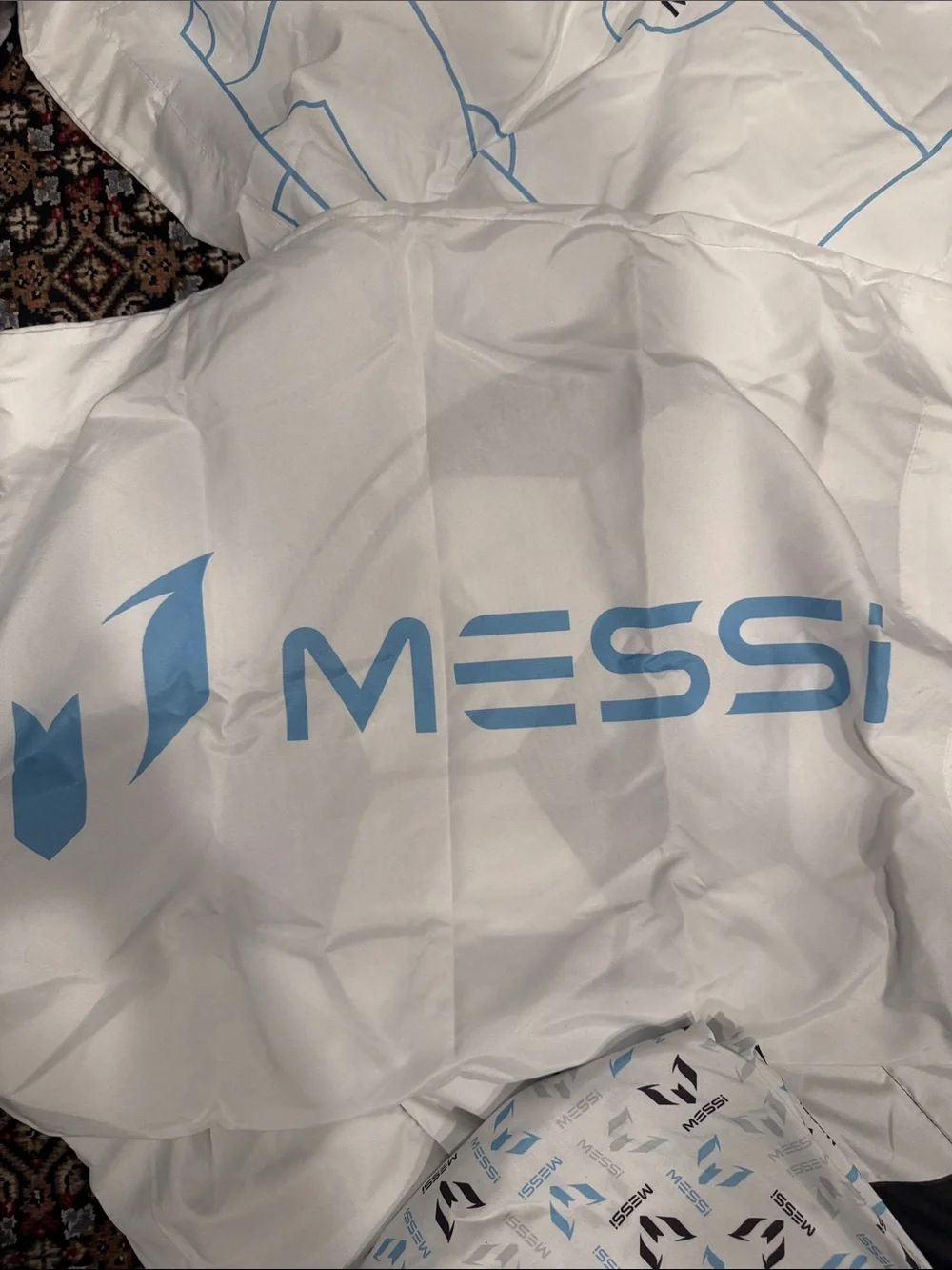 Messi Soccer Hexagon Comforter twin Set - White & Black with Light Blue Accents